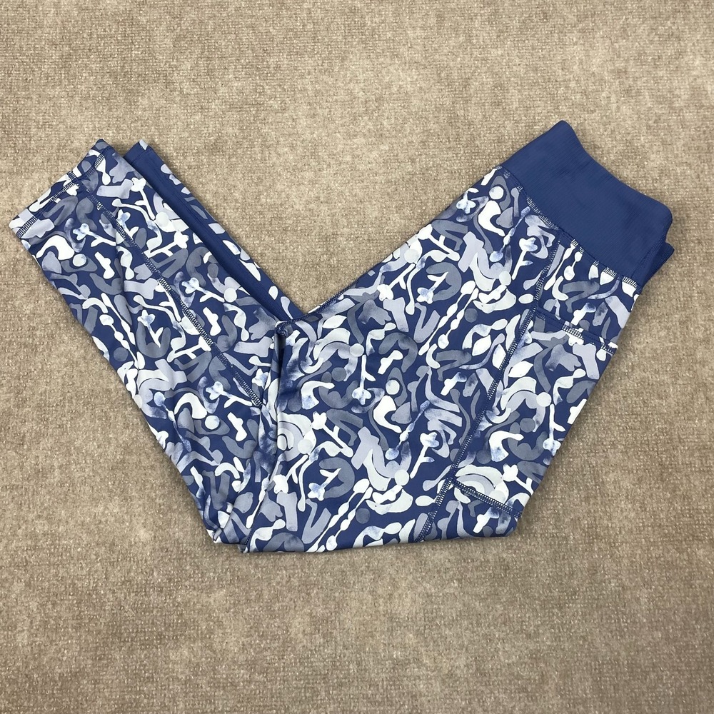 Tek Gear Workout Leggings Womens Large Blue White Geometric Stretch Athletic